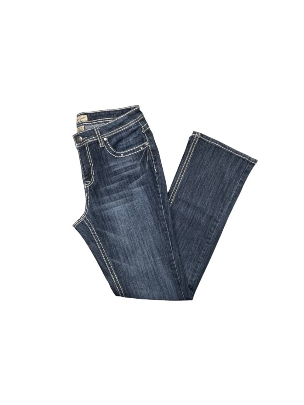 Earl Jean Size 10 Dark Wash Bootcut Jeans Embellished Flap Pocket Stretch